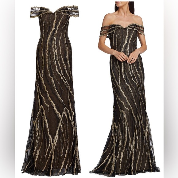 Rene Ruiz Dresses & Skirts - Rene Ruiz Collection Metallic Off-the-shoulder Gown Maxi Dress